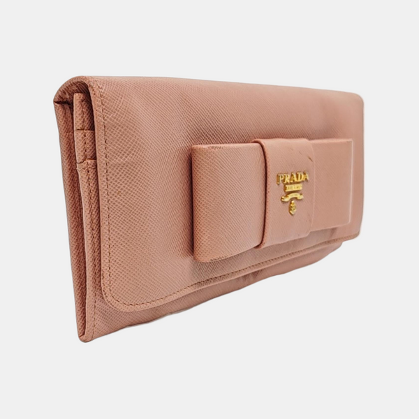 Fiocco Bow Saffiano Calfskin Pink Wallet