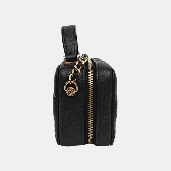 Quilted Grained Calfskin Shoulder Bag Black