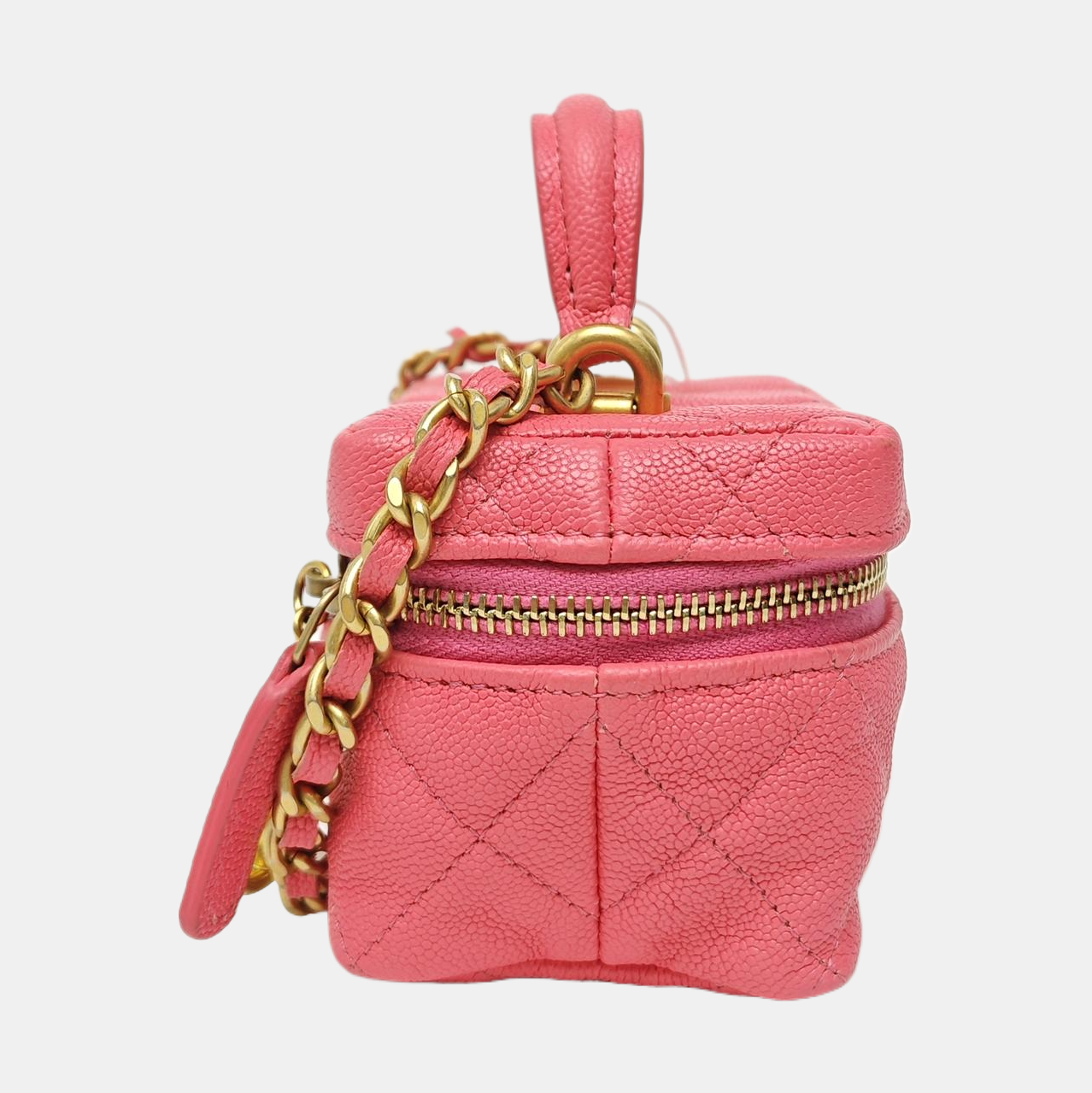 Quilted Grained Calfskin Shoulder Bag Small Red