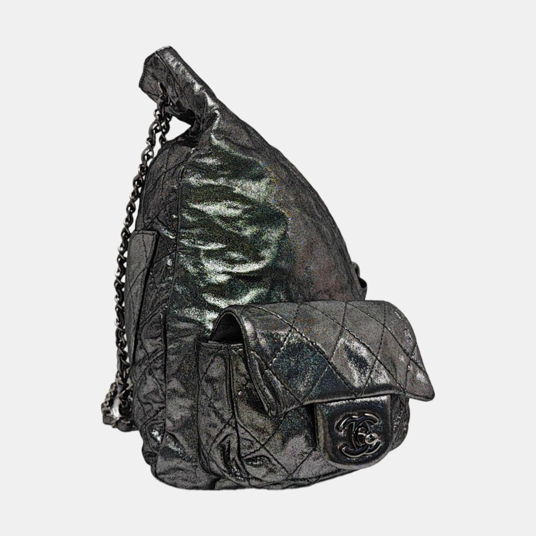 Quilted Calfskin Backpack Gray