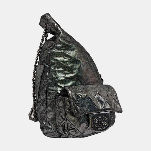 Quilted Calfskin Backpack Gray
