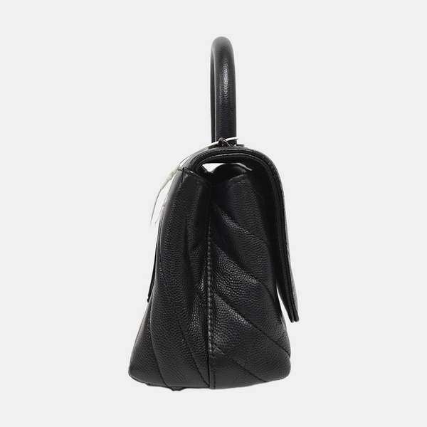 COCO HANDLE Mini Chevron Grained Calfskin Black