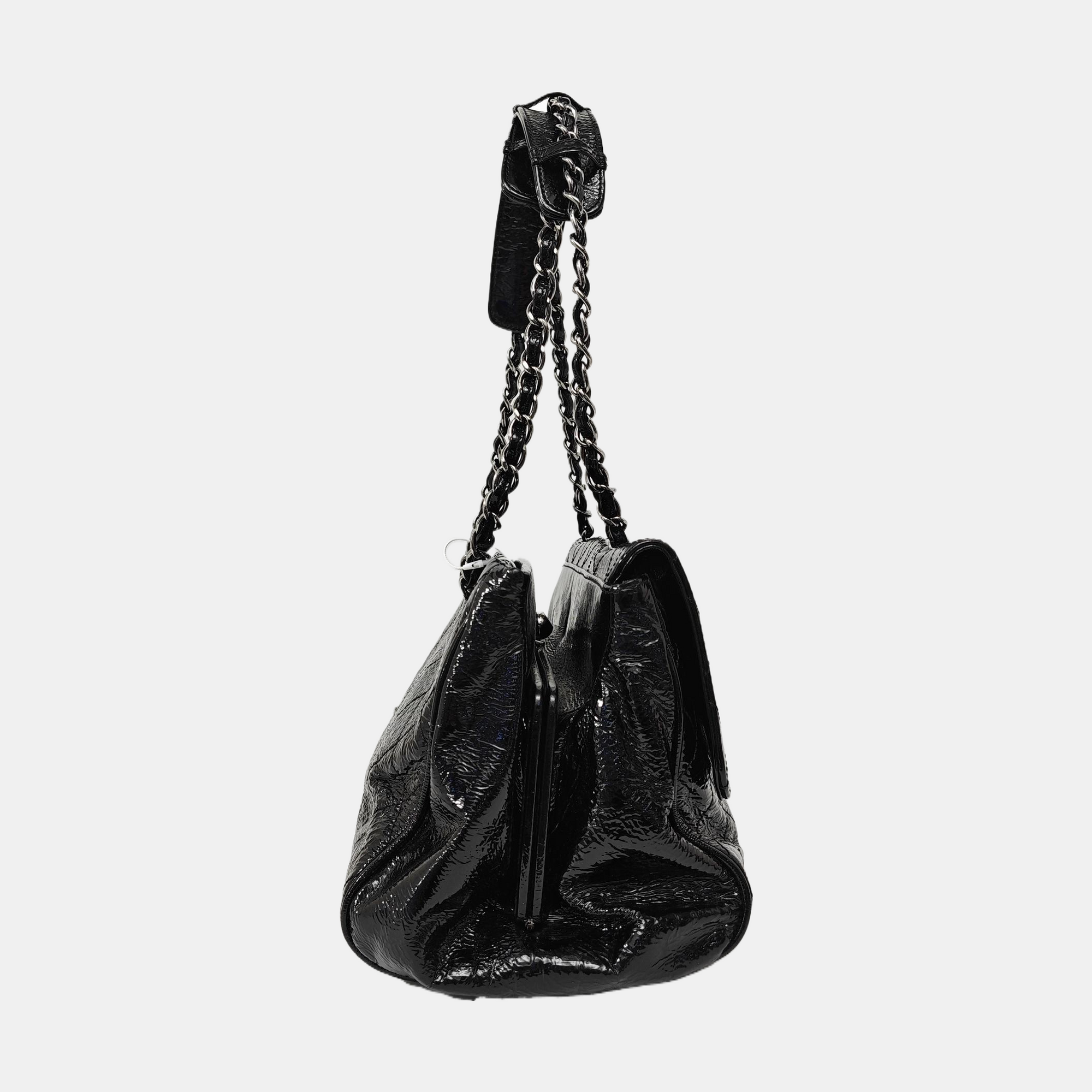 Quilted Patent Leather Shoulder Bag Black