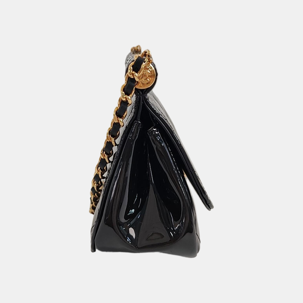 Quilted Patent Leather Shoulder Bag Black