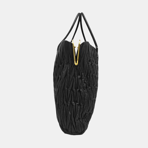 Quilted Lambskin Top Handle Bag Black