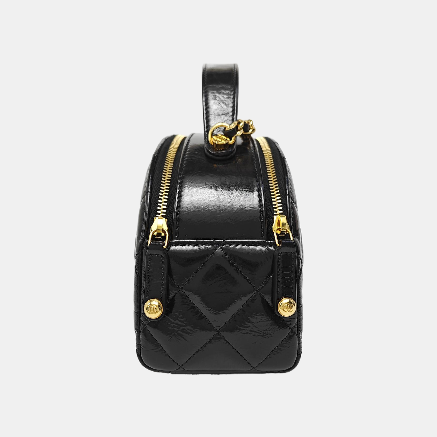 Quilted Patent Leather Shoulder Bag Black