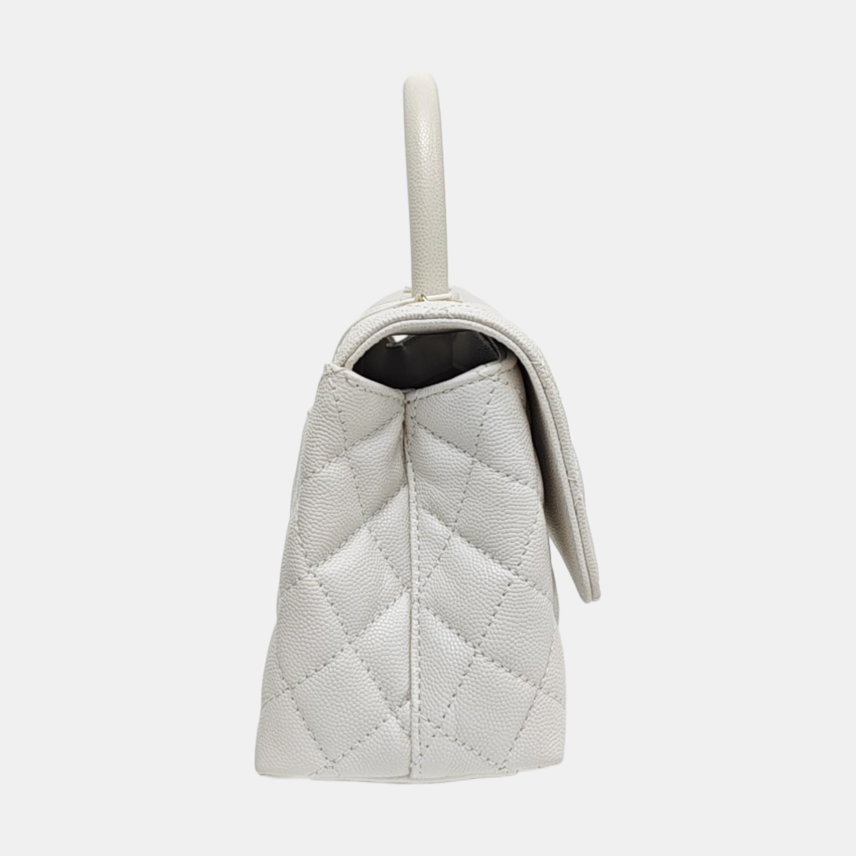 COCO HANDLE Small Quilted Grained Calfskin White