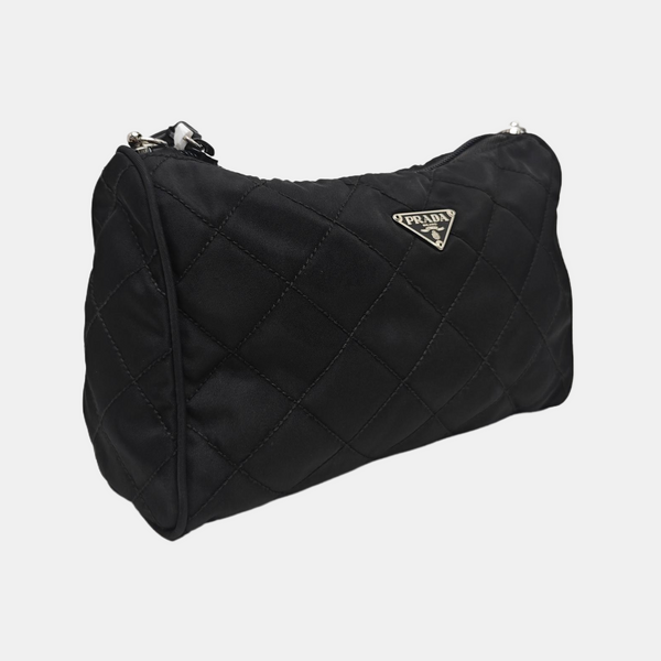 Quilted Nylon Clutch Black