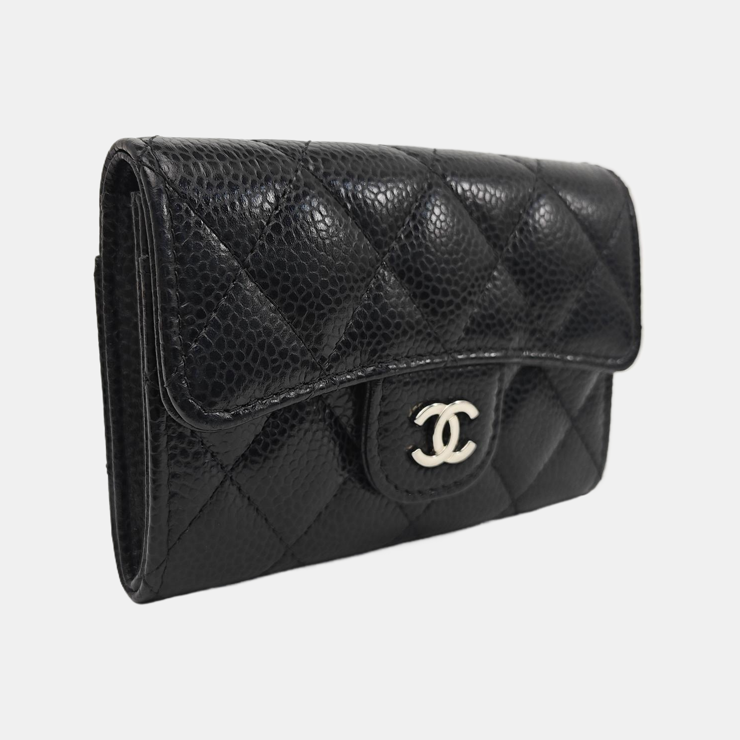 Quilted Grained Calfskin Wallet Black