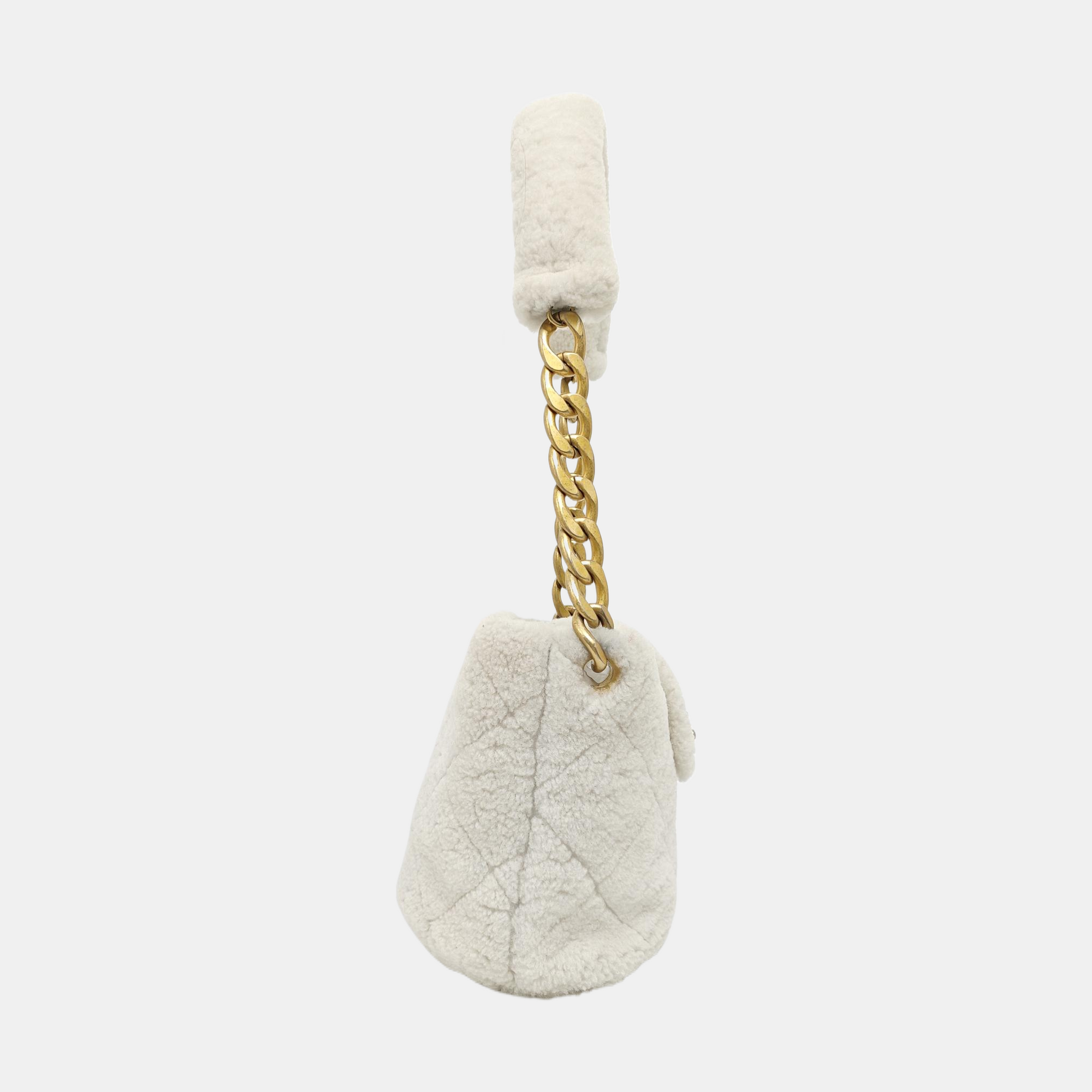 Quilted Sheepskin Bucket Bag White