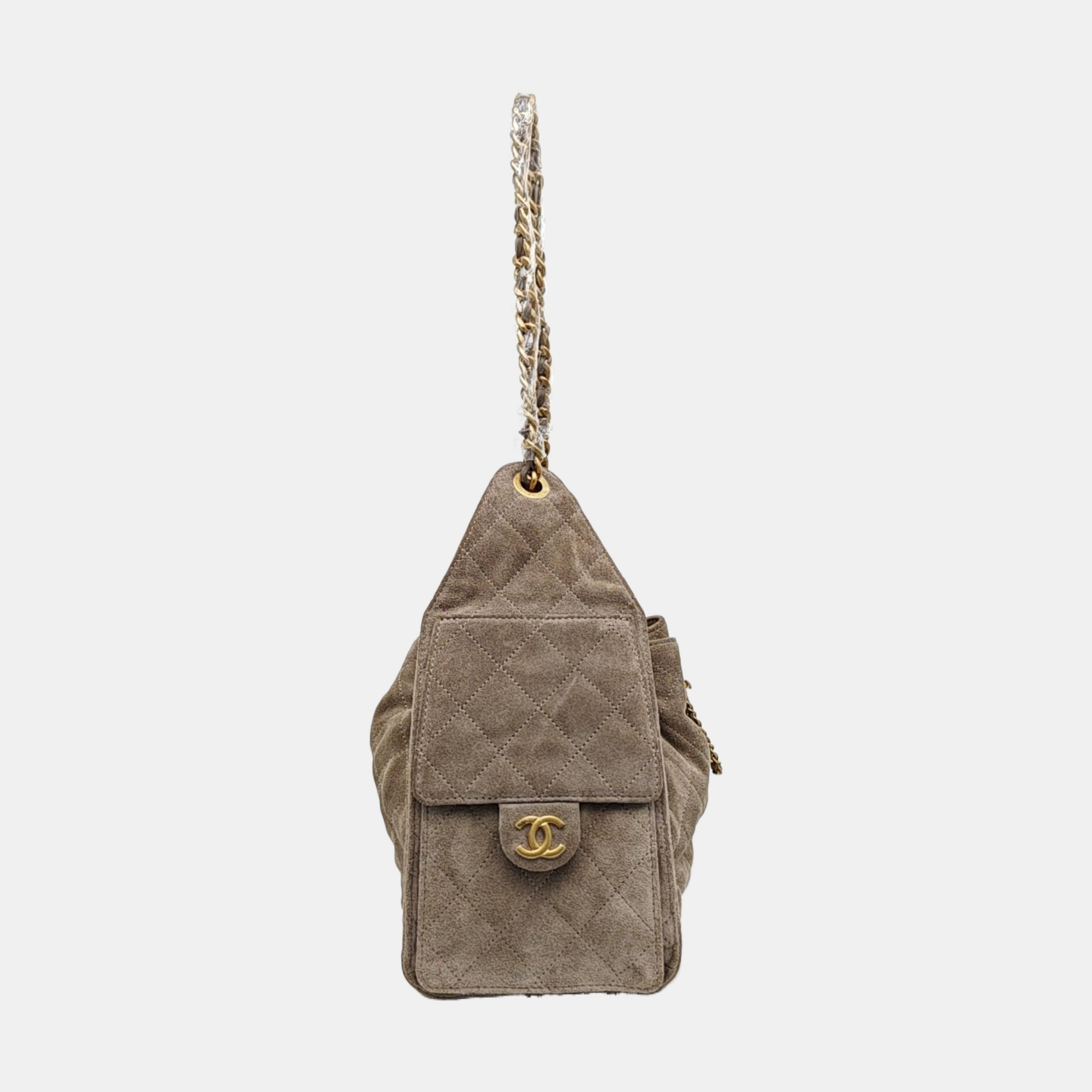 CHANEL 25 Small Quilted Suede Gray