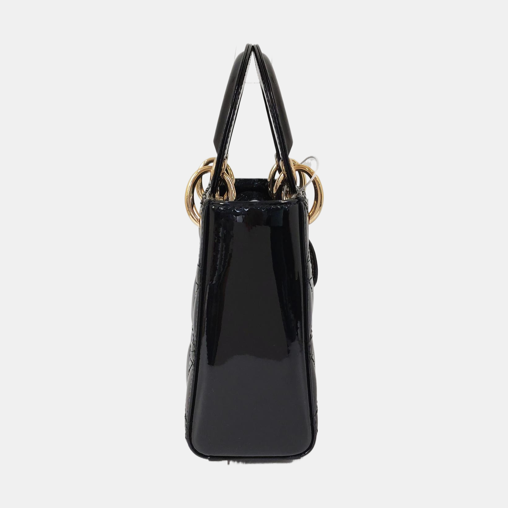 Authenticated pre-owned  Lady Dior Mini Quilted Patent Leather Black - Tote Bag at Looply
