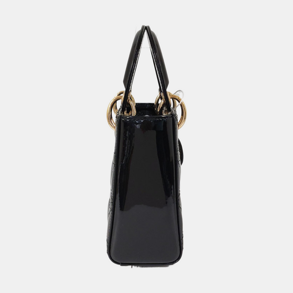 Authenticated pre-owned  Lady Dior Mini Quilted Patent Leather Black - Tote Bag at Looply