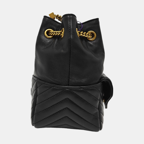 Chevron Lambskin Bucket Bag Black