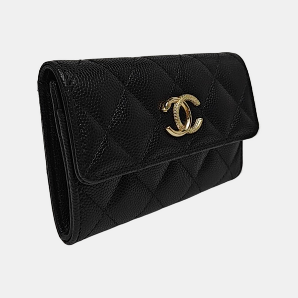 Quilted Grained Calfskin Wallet Black