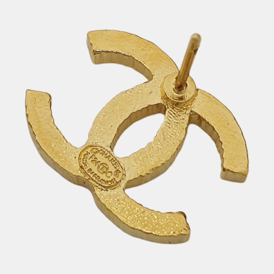 CC Logo Metal Gold Stud Earrings