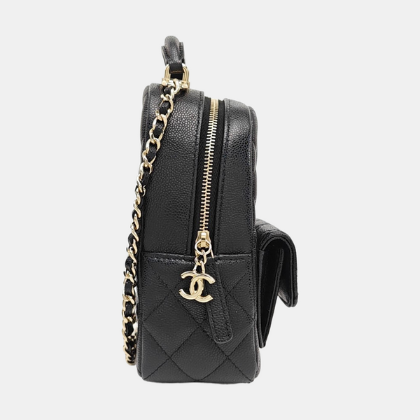 Quilted Grained Calfskin Backpack Mini Black