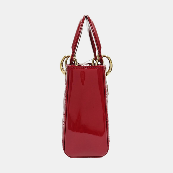 Lady Dior Mini Cannage Patent Calfskin Red