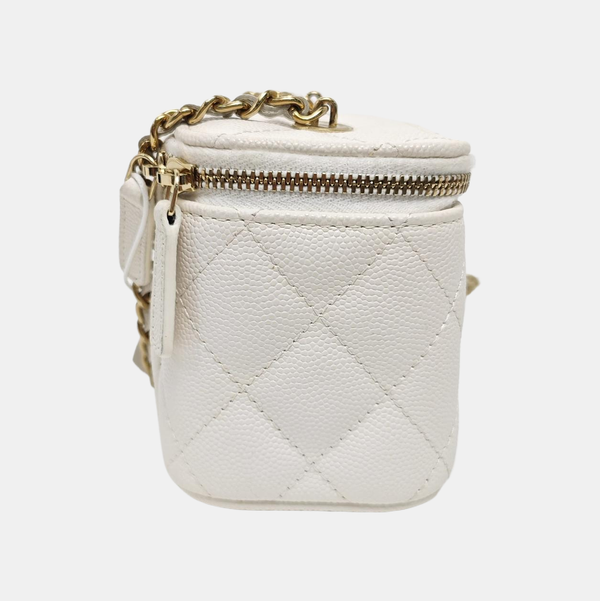 VANITY CASE Mini Quilted Grained Calfskin White