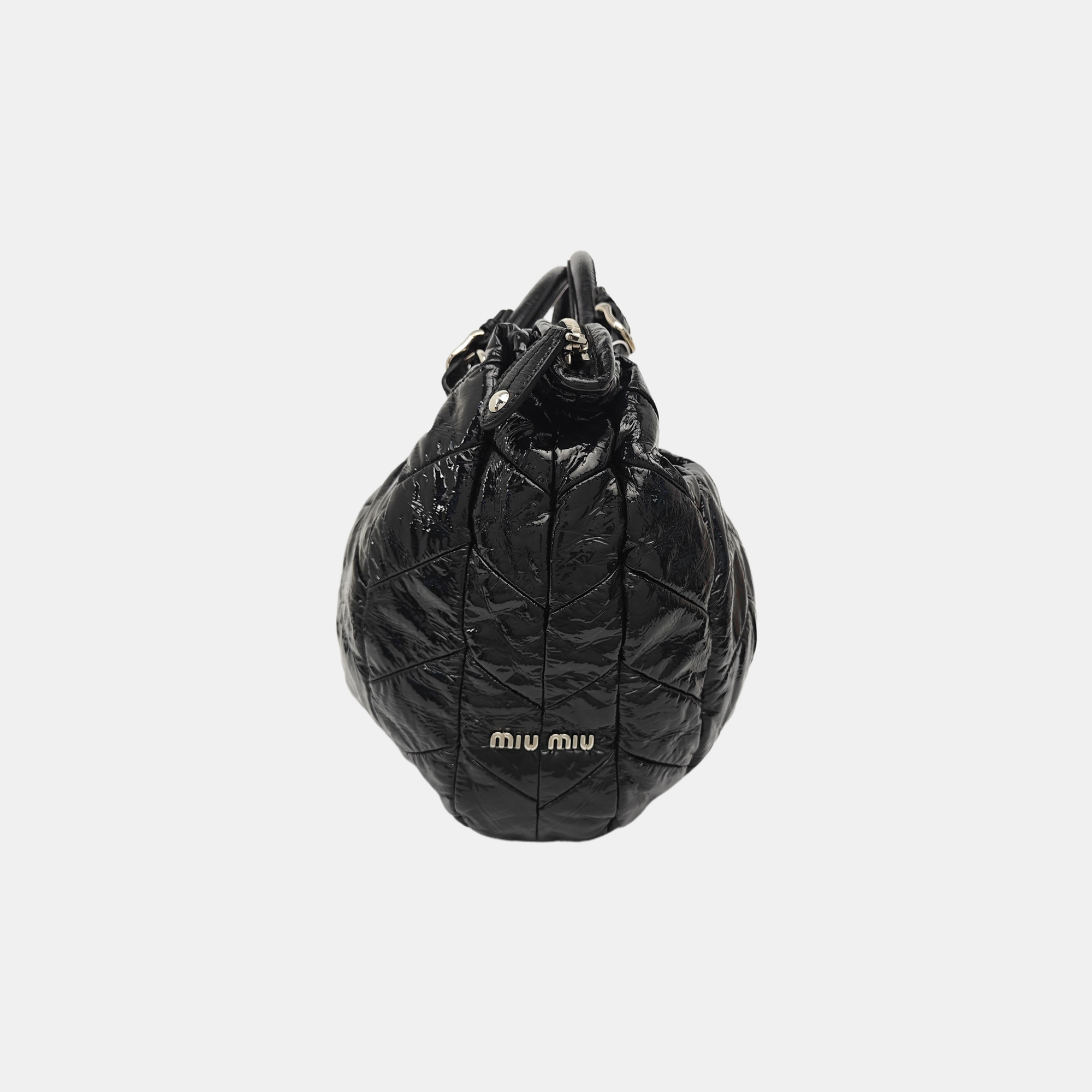 Quilted Patent Leather Tote Bag Black