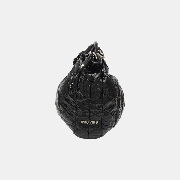 Quilted Patent Leather Tote Bag Black