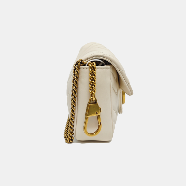 GG Marmont Mini Quilted Calfskin White
