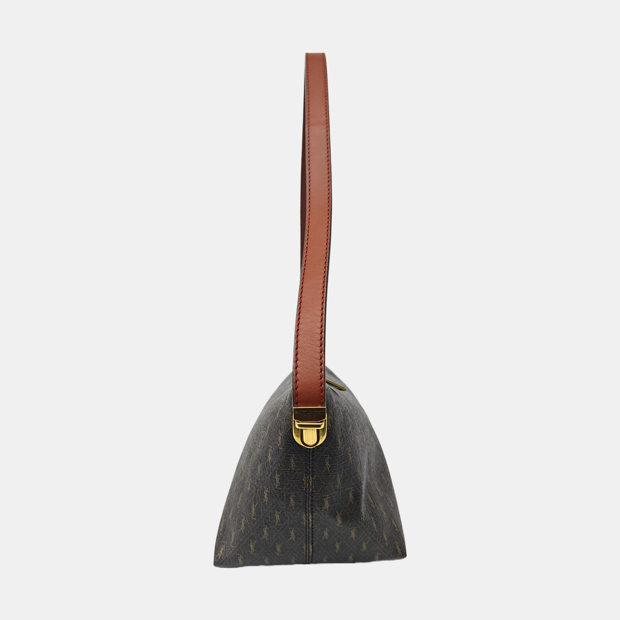 Coated Canvas Shoulder Bag Brown