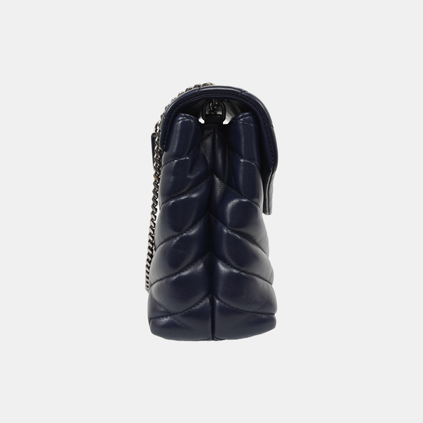 LOULOU Small Chevron Calfskin Blue