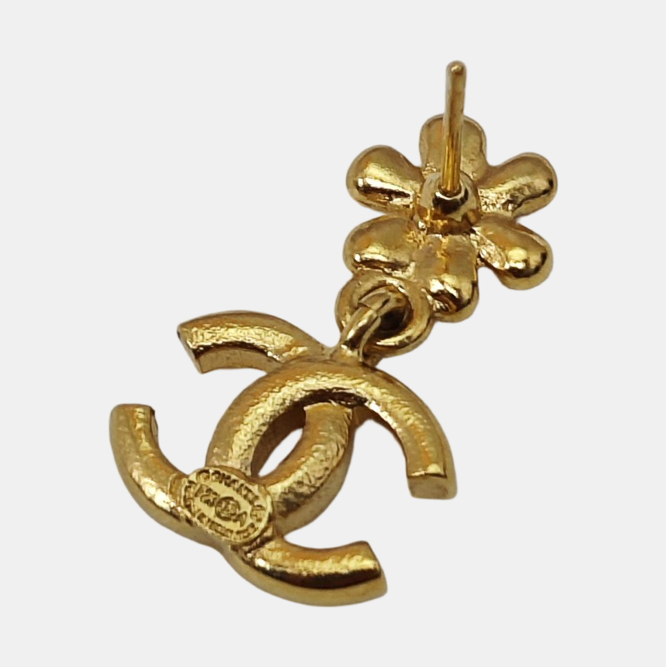 CC Logo Metal Gold Stud Earrings