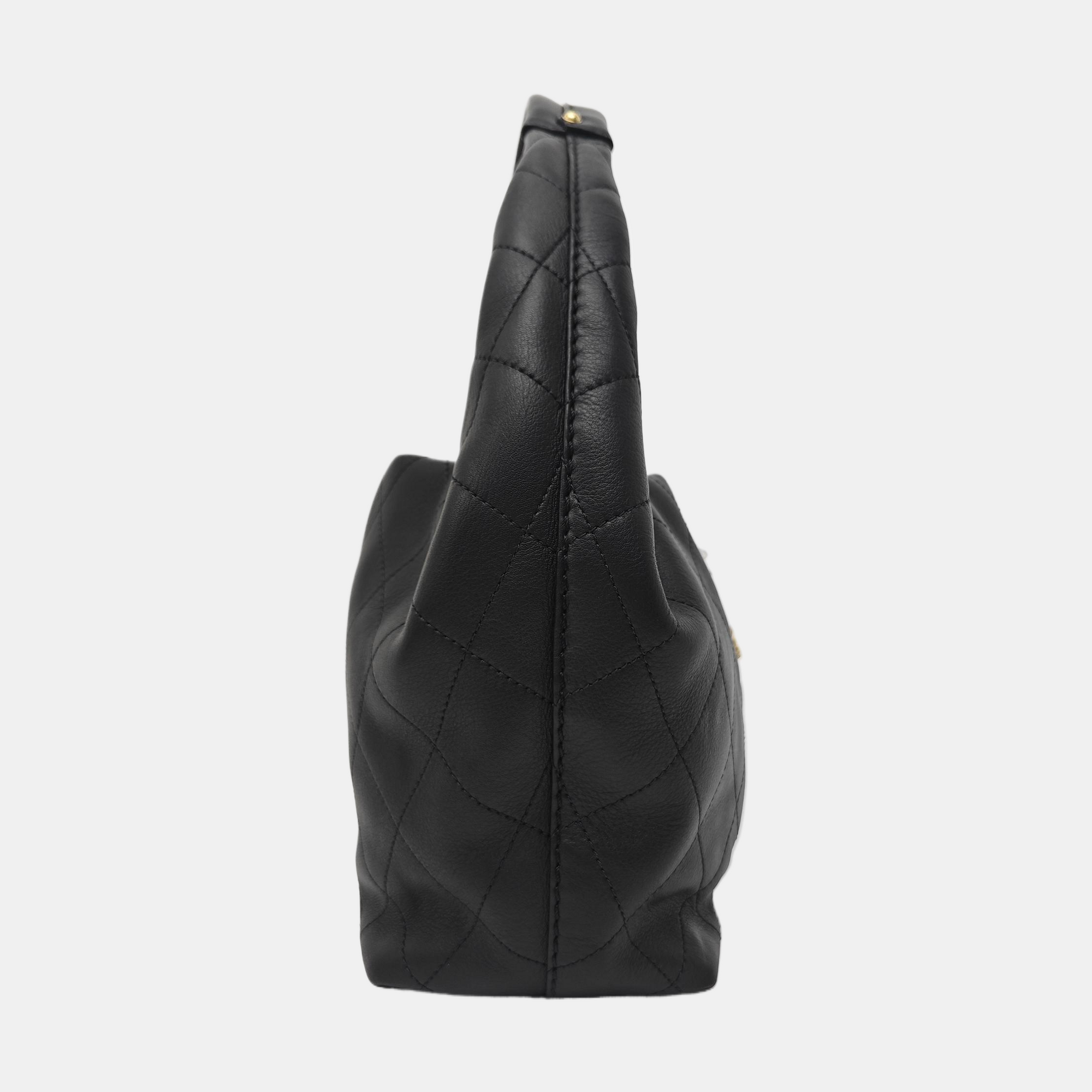 Quilted Calfskin Top Handle Bag Black