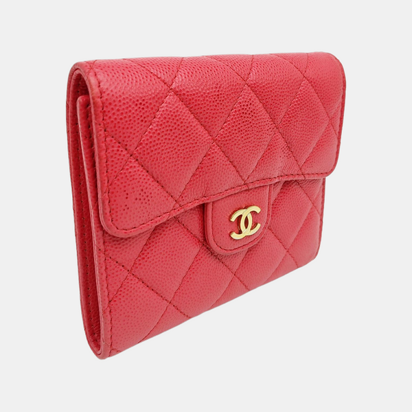 Quilted Grained Calfskin Wallet Small Red