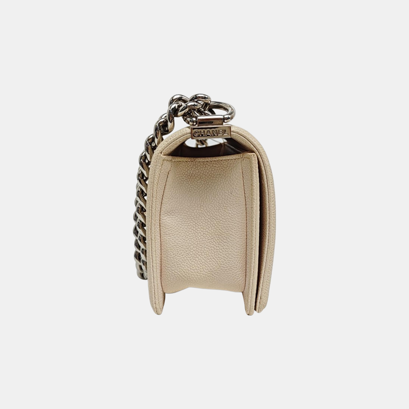 BOY CHANEL Small Quilted Grained Calfskin White