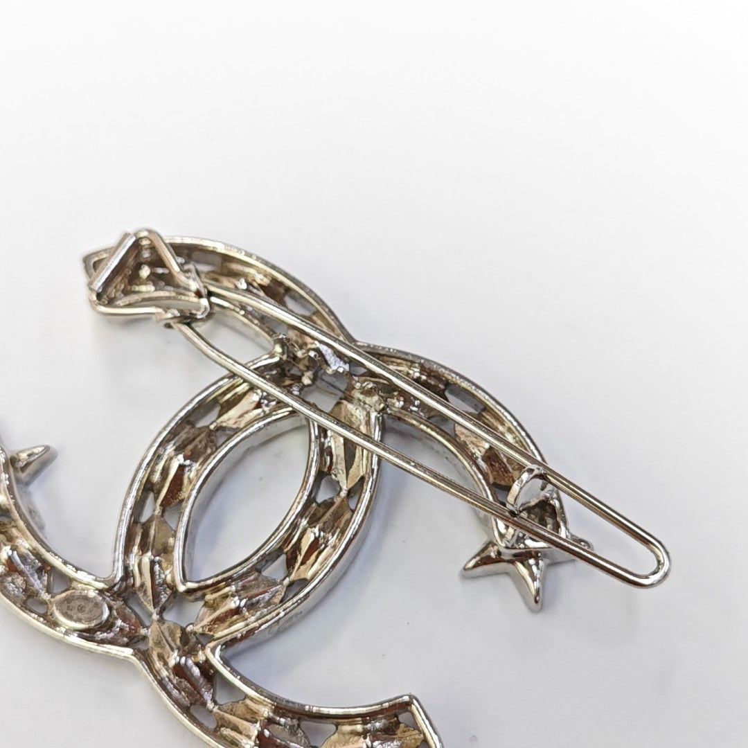 CC Logo Metal Silver Brooch