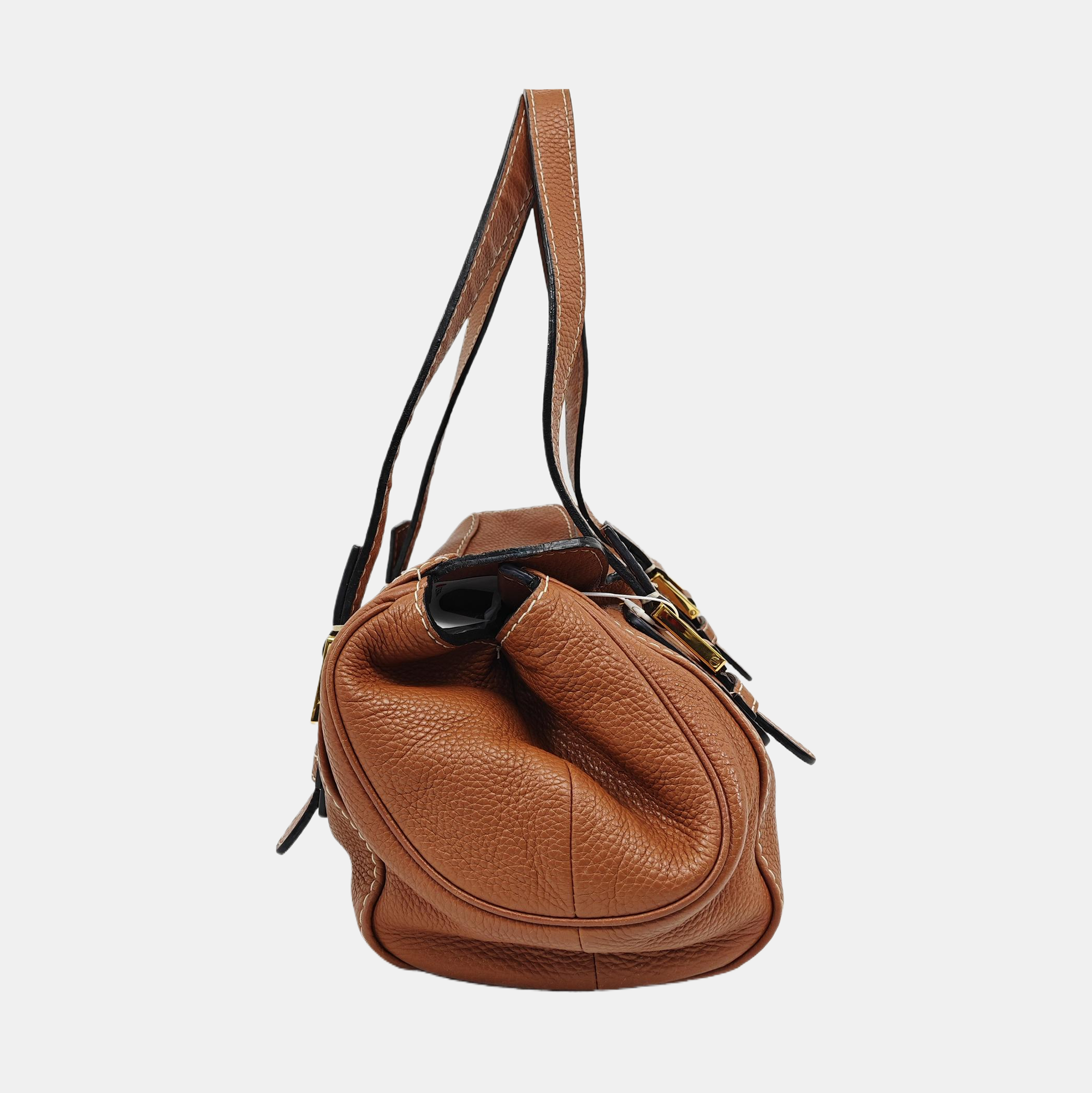 Calfskin Top Handle Bag Brown
