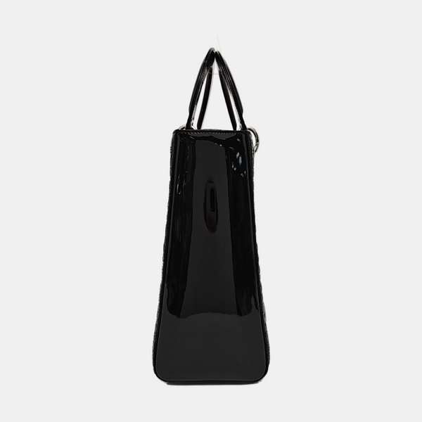 Lady Dior Large Cannage Patent Leather Black
