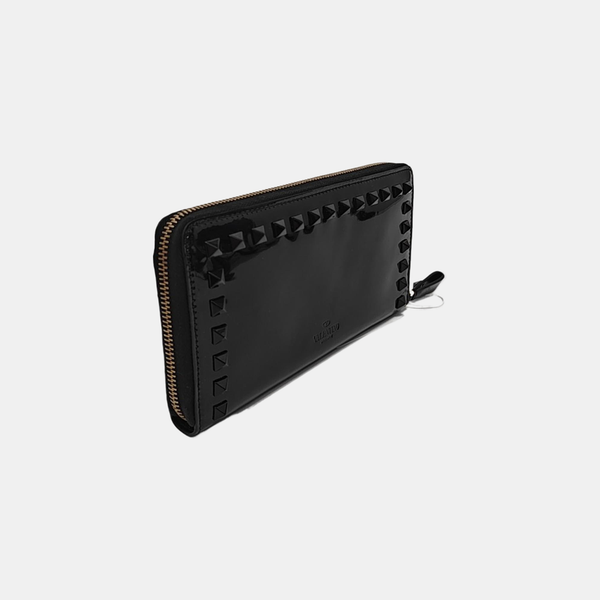 Rockstud Patent Leather Black Wallet
