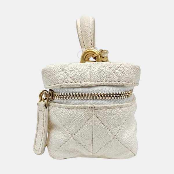 Quilted Grained Calfskin Shoulder Bag Mini White