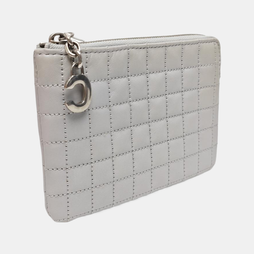 C CHARM Quilted Calfskin Gray Coin Purse