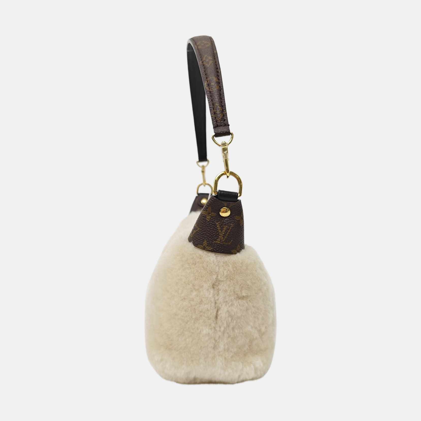 Fur Top Handle Bag Beige