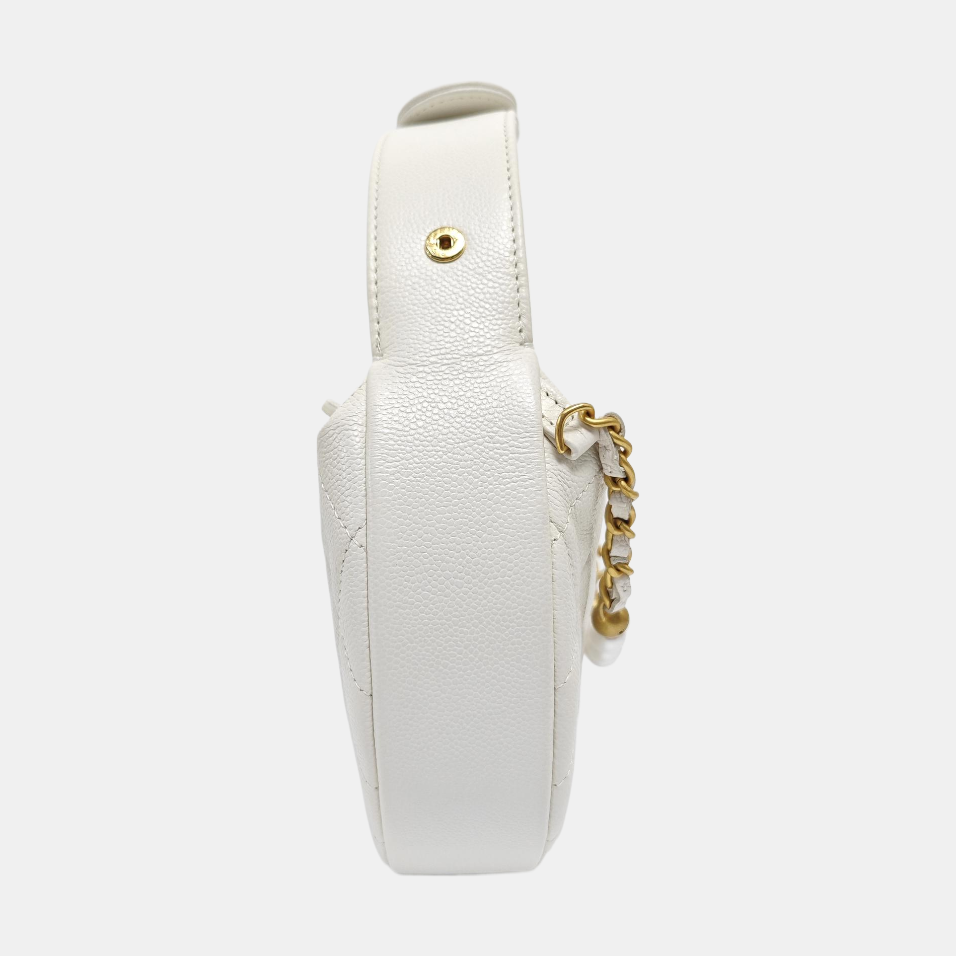 Quilted Grained Calfskin Top Handle Bag White
