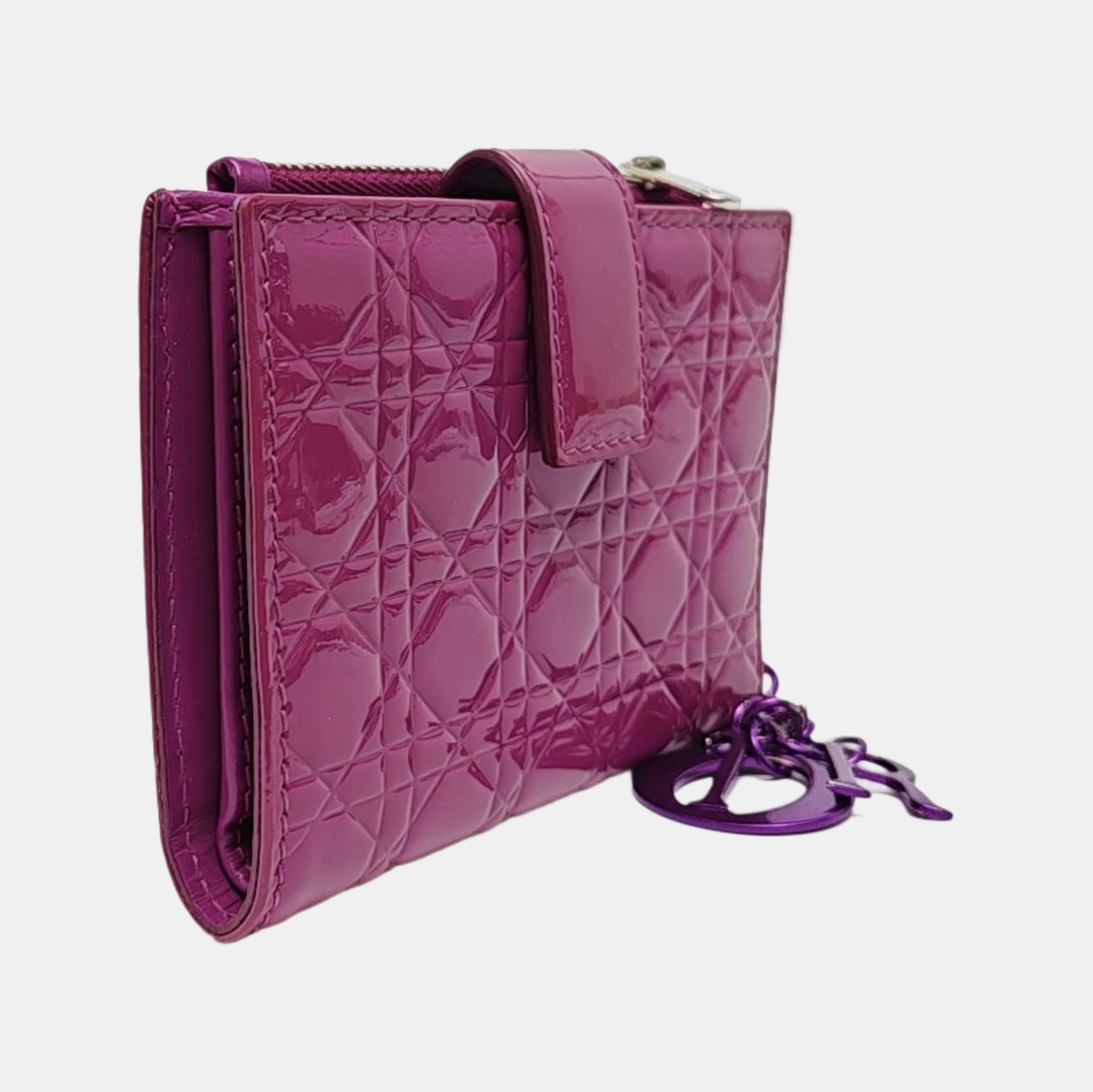 Authenticated pre-owned  Lady Dior Cannage Patent Leather Purple Wallet - Wallet at Looply