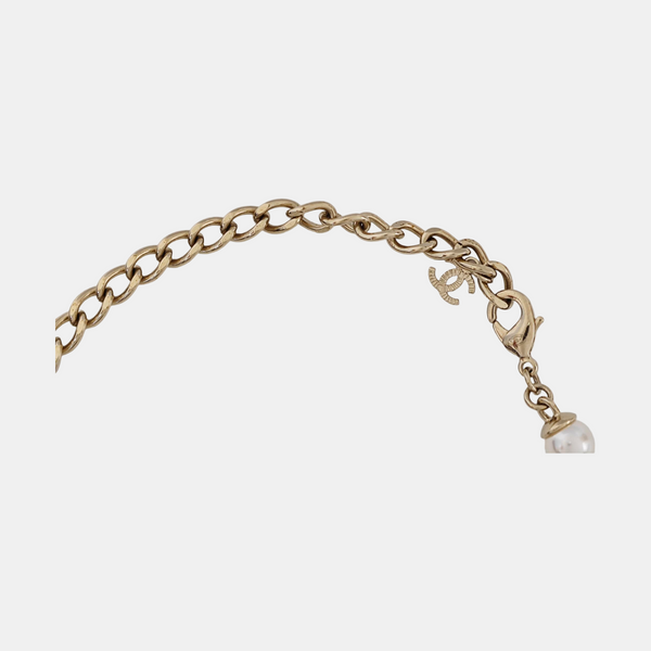 CC Logo Faux Pearl White Necklace