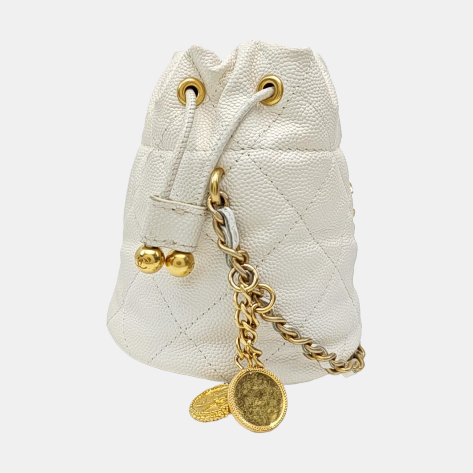 Quilted Grained Calfskin Shoulder Bag White