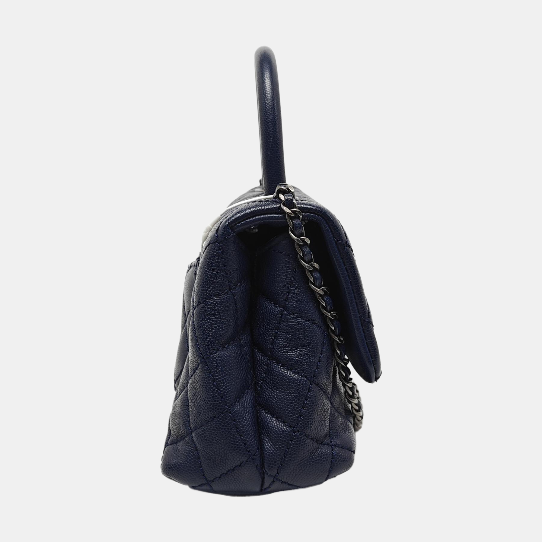 COCO HANDLE Small Quilted Grained Calfskin Blue