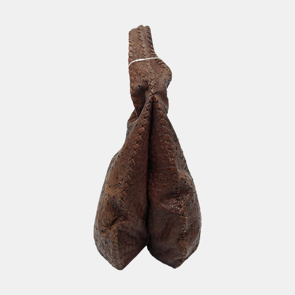 Ostrich Top Handle Bag Brown