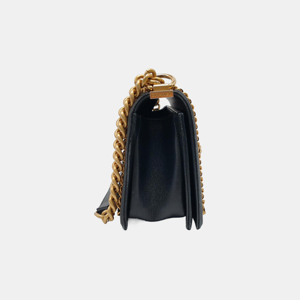 BOY CHANEL Medium Quilted Grained Calfskin Black