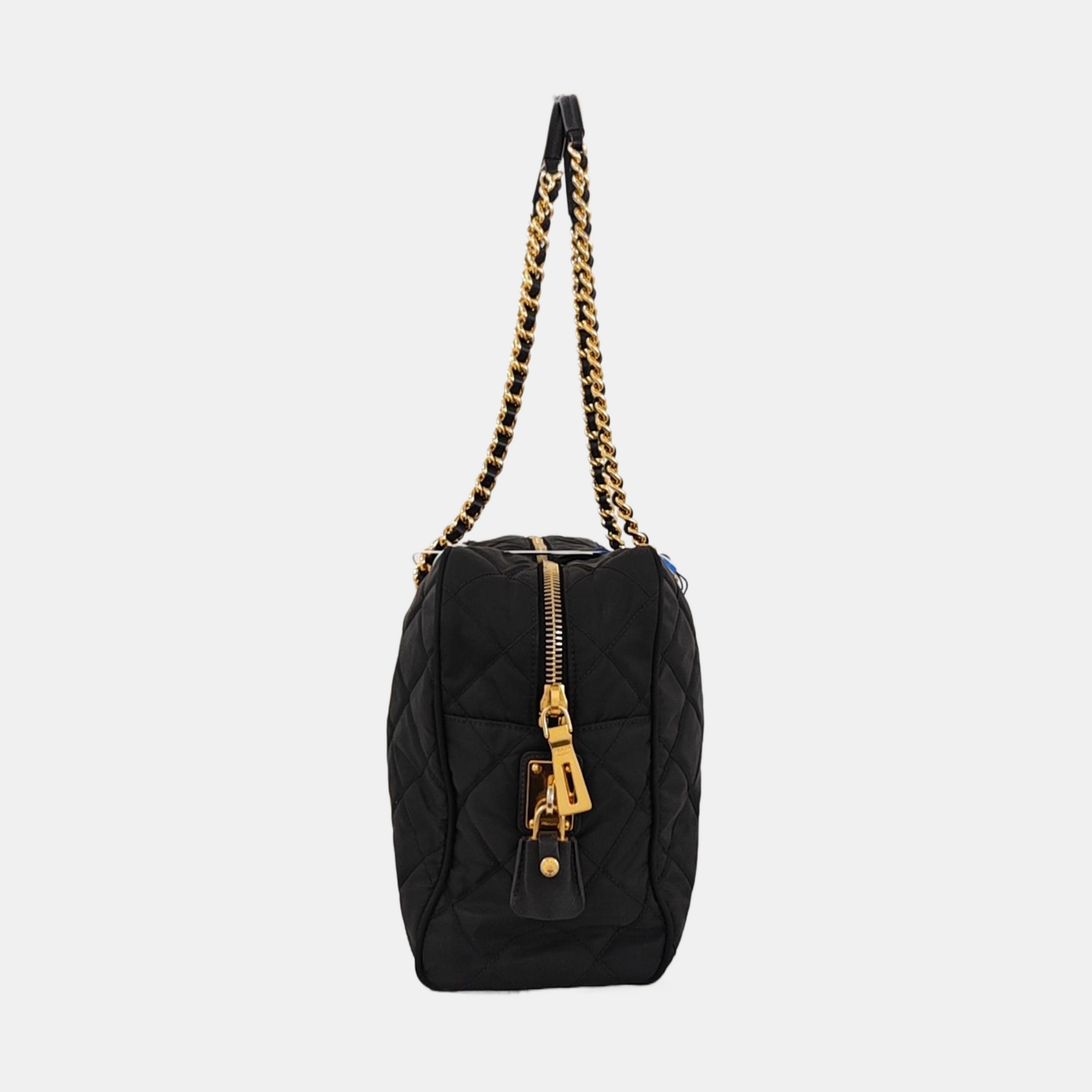 Quilted Nylon Shoulder Bag Black