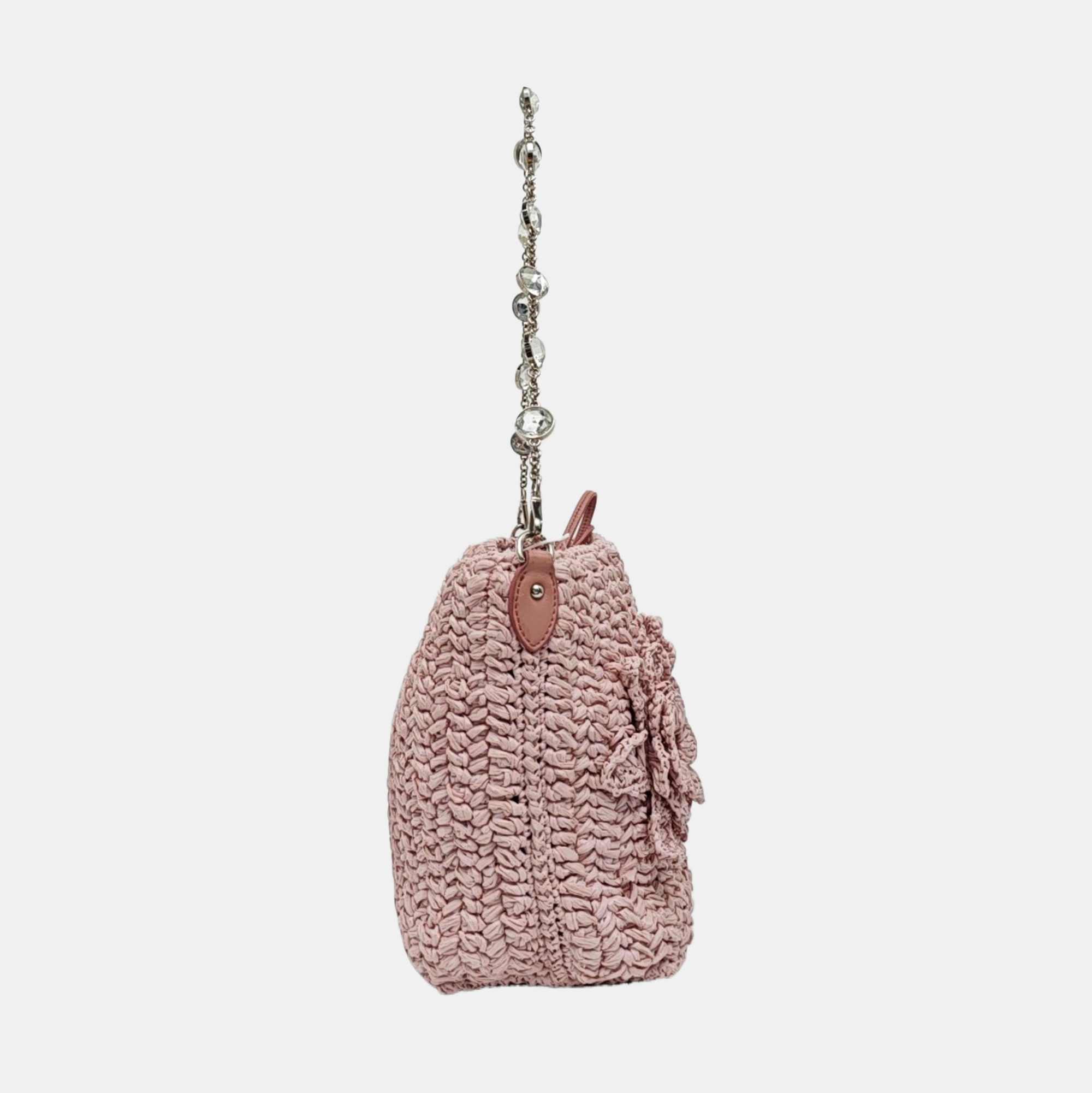 Straw Bucket Bag Pink