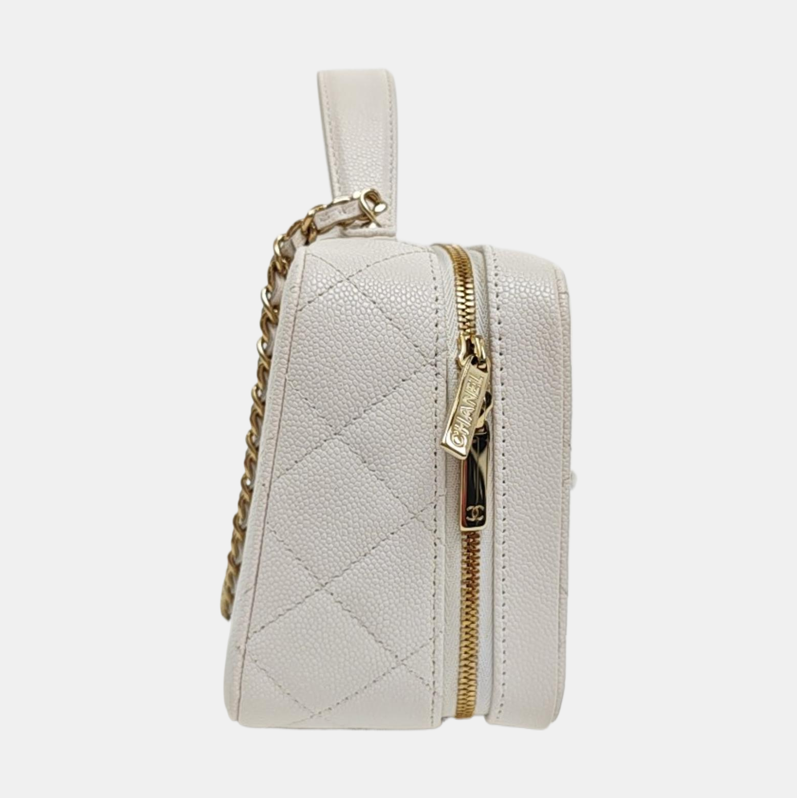 Quilted Grained Calfskin Shoulder Bag White