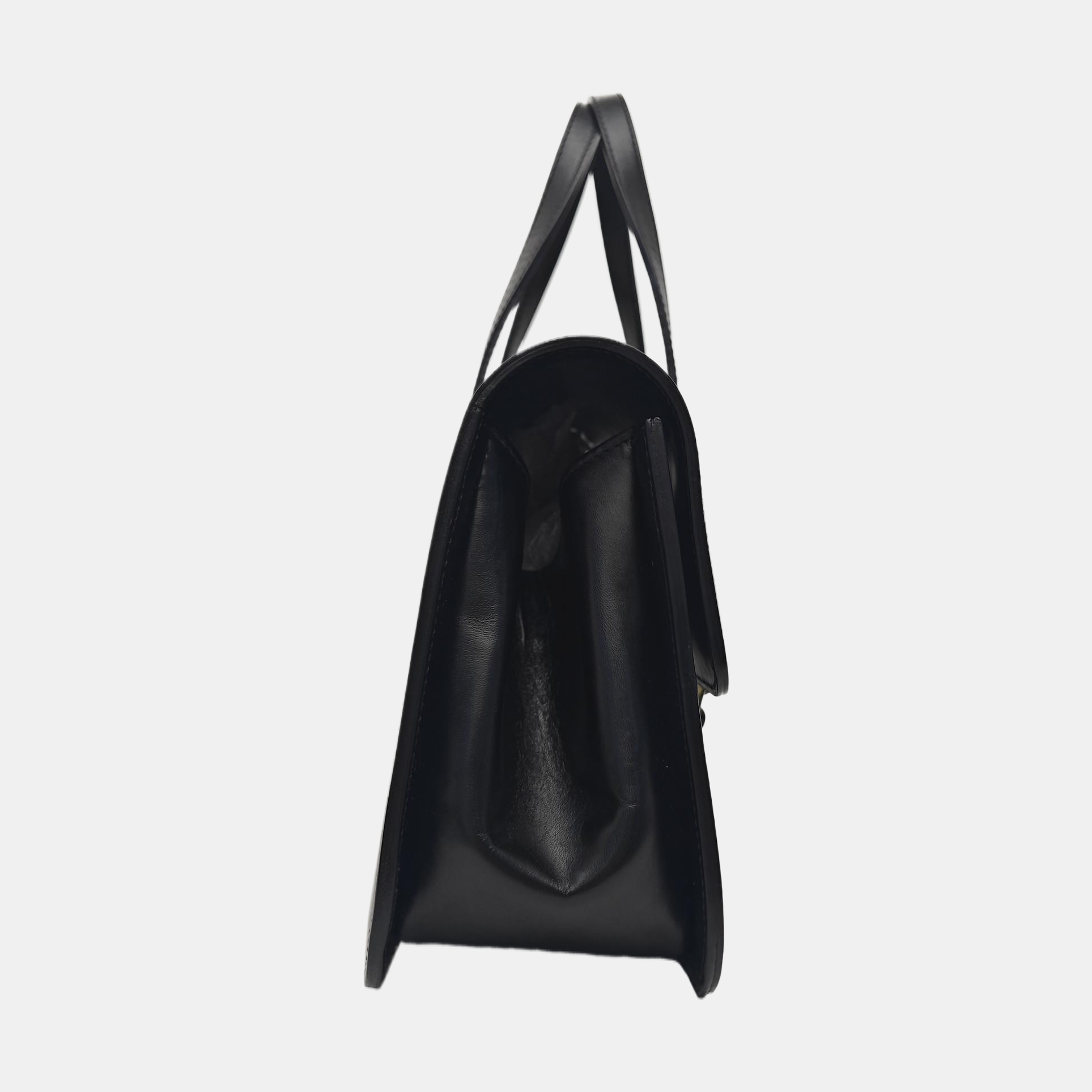 Calfskin Top Handle Bag Black
